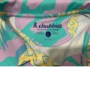 Chubbies Mens Large Pineapple Print Performance Polo Shirt Teal Purple Stretch